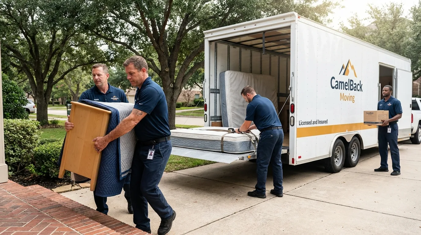Crew loading residential truck for cross-state move from Charleston, ME