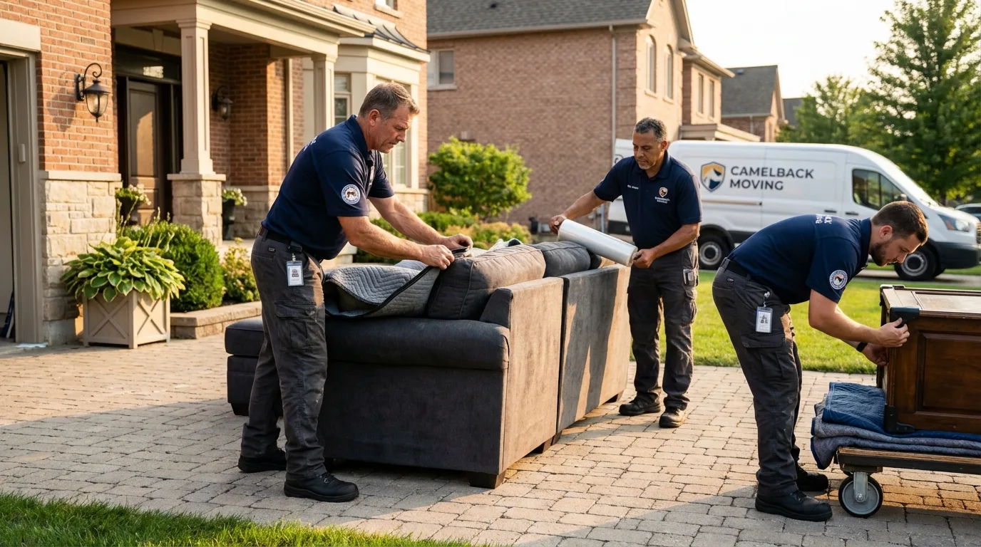 Large estate moving crew wrapping furniture in Charleston, ME